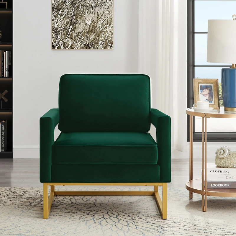 Simplie Fun Gold base velvet accent chair, Jade
