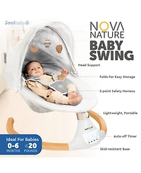 Jool Baby Nova Nature Baby Swing for Newborns – Natural Wood Toys, Electric Motorized Infant Swing, Bluetooth Music