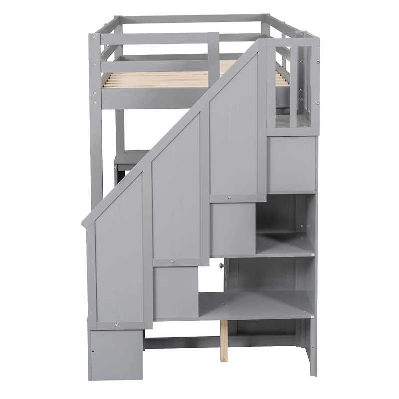 Streamdale Twin Loft Bed with Desk, Storage, and Staircase White