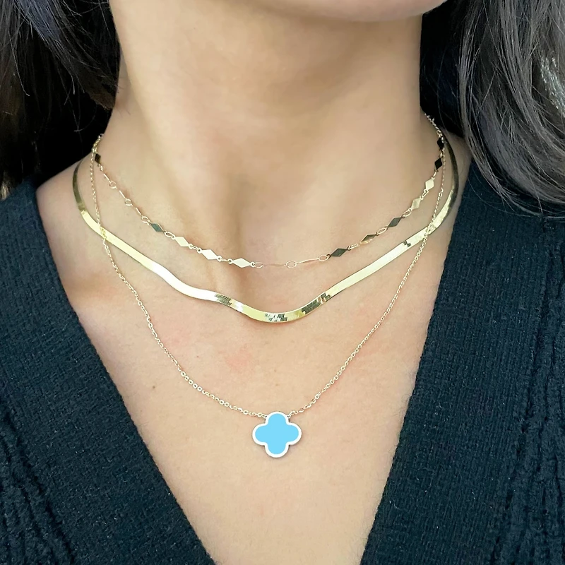The Lovery Extra Large Turquoise Single Clover Necklace 14K Gold