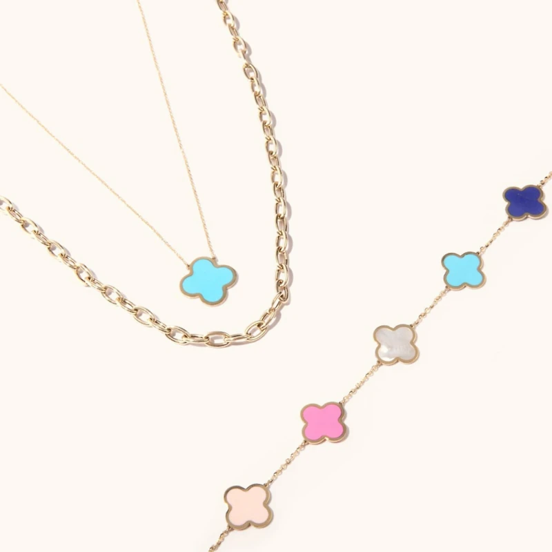 The Lovery Extra Large Turquoise Single Clover Necklace 14K Gold