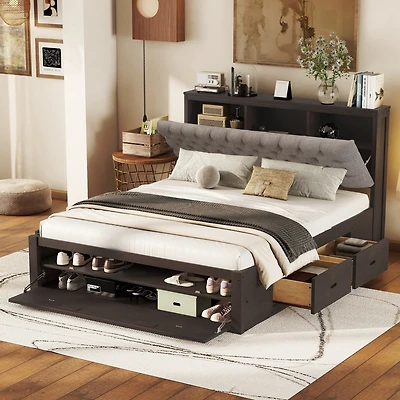 Streamdale Queen Platform Bed with Storage Headboard and Drawers