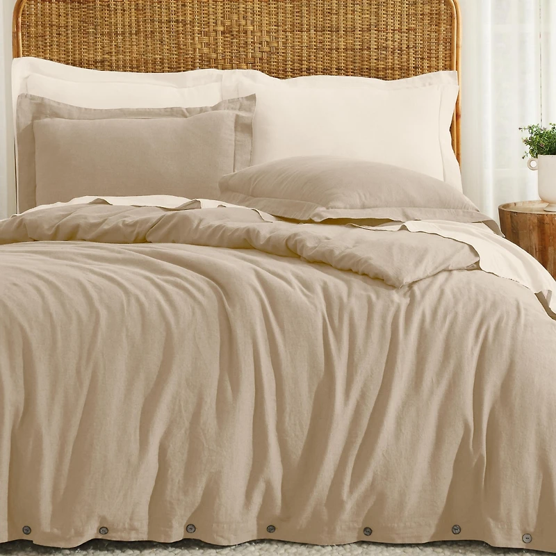 Superior Cotton Linen Blend Solid 3-Piece Duvet Cover Set, King/ California King