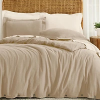 Superior Cotton Linen Blend Solid 3-Piece Duvet Cover Set, King/ California King