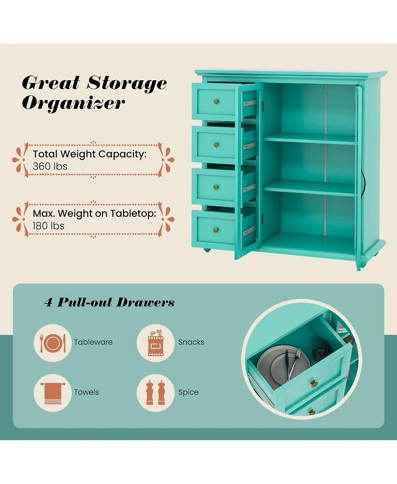Sugift Buffet Sideboard Table Kitchen Storage Cabinet with Drawers and Doors