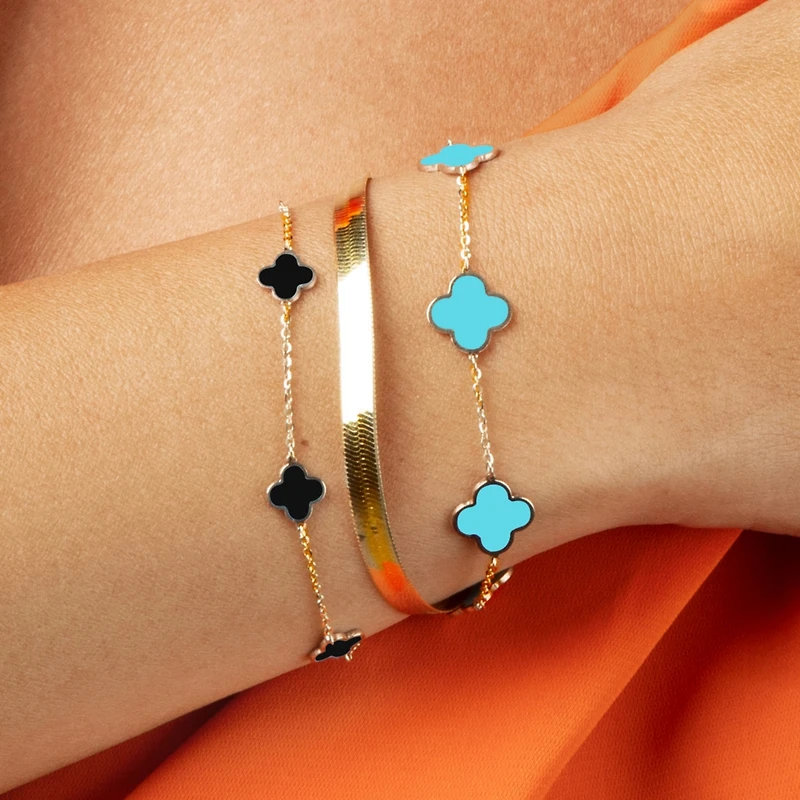 The Lovery Mini Onyx Clover Bracelet 14K Yellow Gold