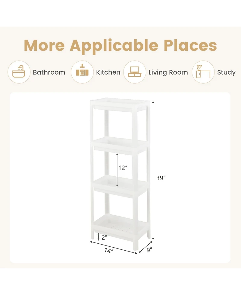 Sugift 2 Packs 4-Tier Detachable Slim Storage Cart with Drainage Holes for Small Space