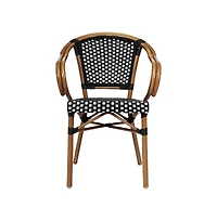 Merrick Lane Sacha Set Of Four Stacking Thonet Bistro Style Chair With Arms, Pe Rattan Seat, And Bamboo Metal Frame For Indoor/Outdoor Use