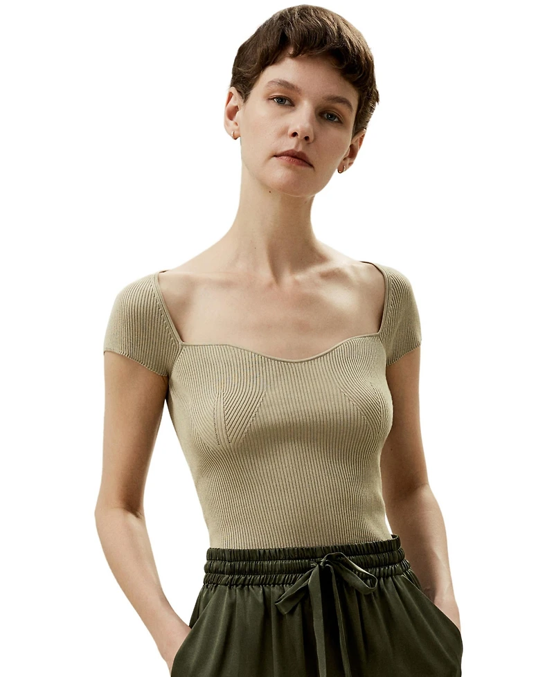 Lilysilk Women's Sweetheart Neck Ribbed Silk Knit Top
