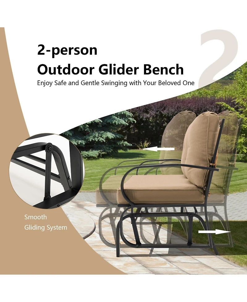 Sugift Patio 2-Person Glider Bench Rocking Loveseat with Cushioned Armrest