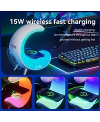 Eco4Life Smart WiFi Atmosphere Desk Lamp with Alarm Clock, Bluetooth Speaker, Wireless Charging Station