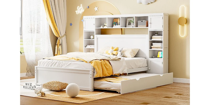 Streamdale Wooden Queen Bed with Cabinetry and Outlets