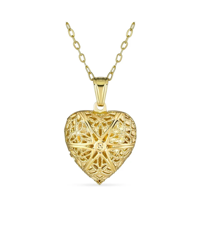 Bling Jewelry Filigree Star Heart Shape Aromatherapy Essential Oil Perfume Diffuser Locket Necklace 18K Gold Plated