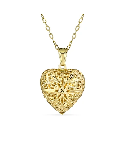 Bling Jewelry Filigree Star Heart Shape Aromatherapy Essential Oil Perfume Diffuser Locket Necklace 18K Gold Plated