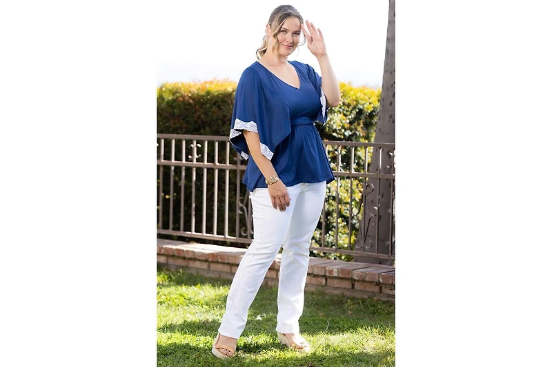 Kiyonna Plus Sarah Lace Trim Peplum Top