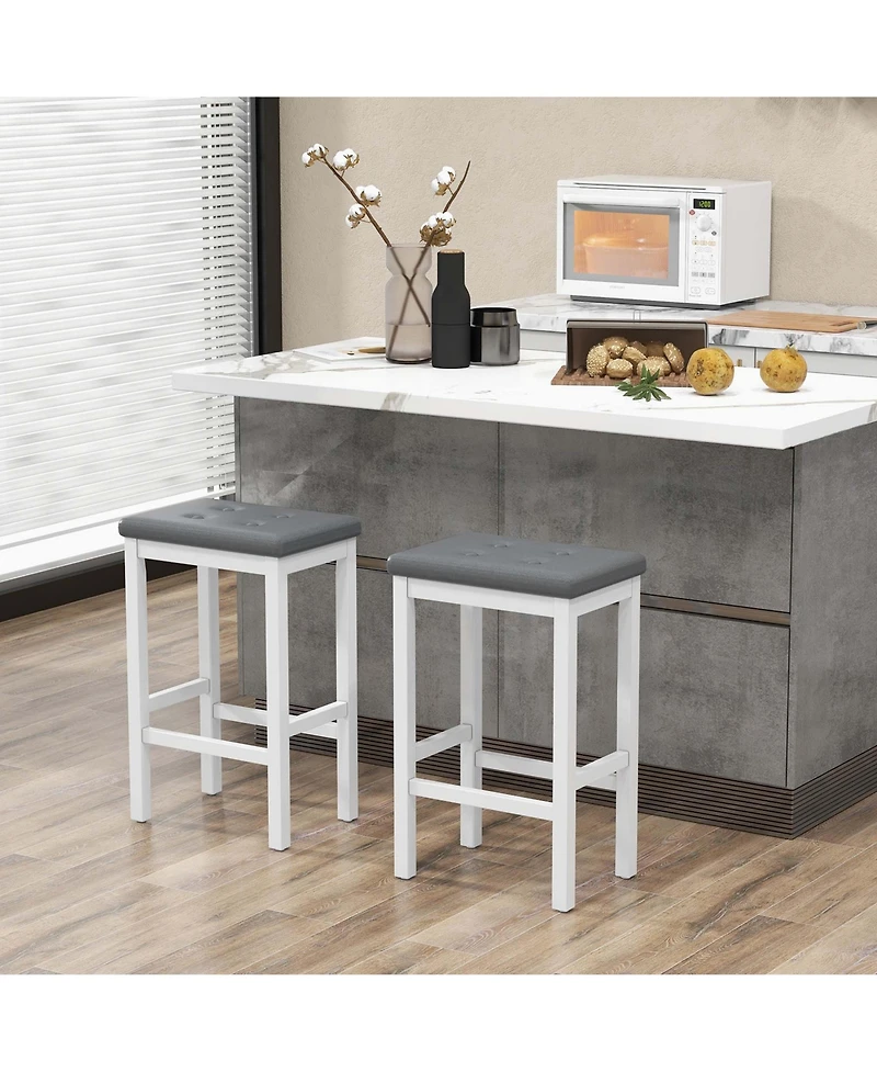 Set of 2 Rubber Wood Bar Stools 24" Counter Height Stool with Padded Seat