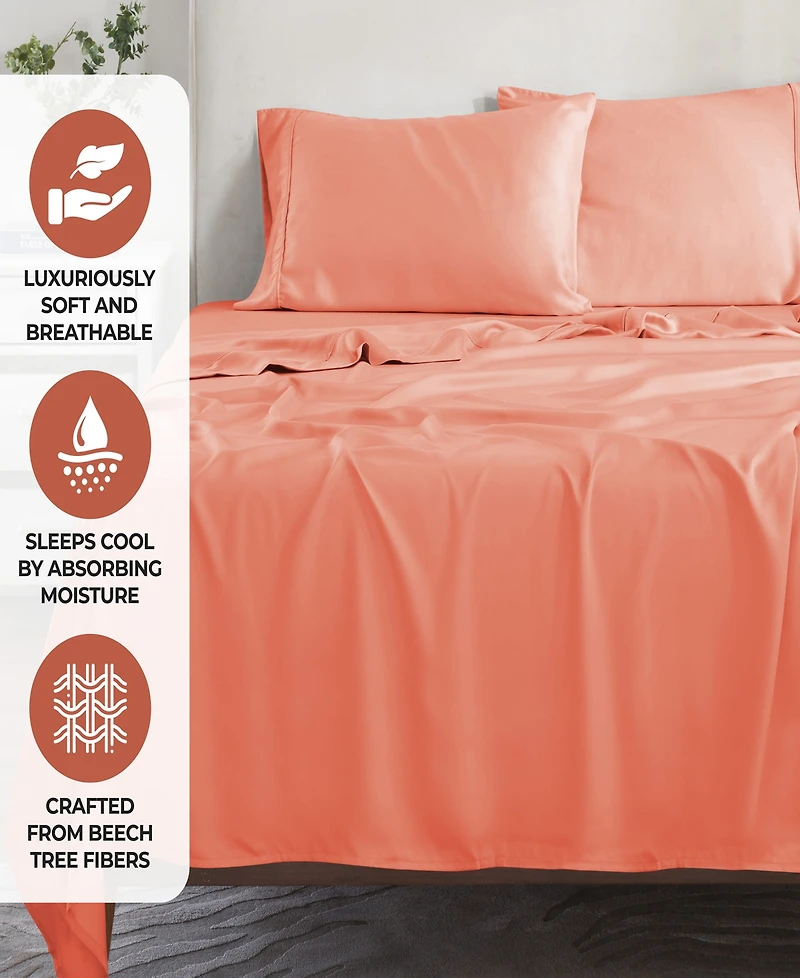 Superior Modal From Beechwood 300 Thread Count Lightweight Cooling Solid Deep Pocket Bed Sheet Set
