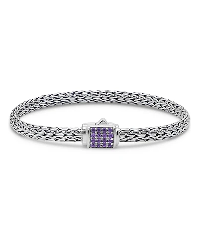 Devata Amethyst & Dragon Bone Oval 5mm Chain Bracelet in Sterling Silver