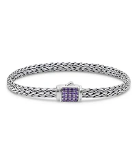 Devata Amethyst & Dragon Bone Oval 5mm Chain Bracelet in Sterling Silver