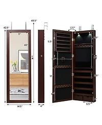 Sugift Lockable Wall Mount Mirrored Jewelry Cabinet with Led Lights