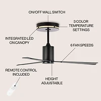 Jonathan Y Levi 52" 1-Light Contemporary Minimalist 6-Speed Iron Height Adjustable Integrated Led Ceiling Fan with Remote, Black