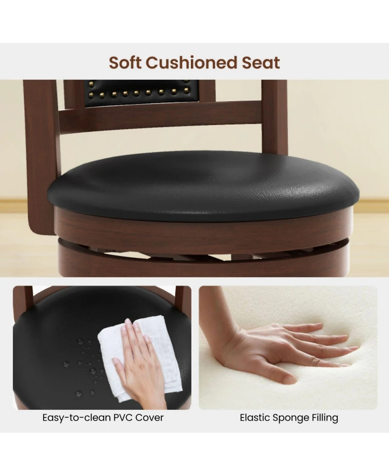Sugift 25.5 Inch Upholstered Bar Stools Set of 2 with Curved Backrest and Footrest