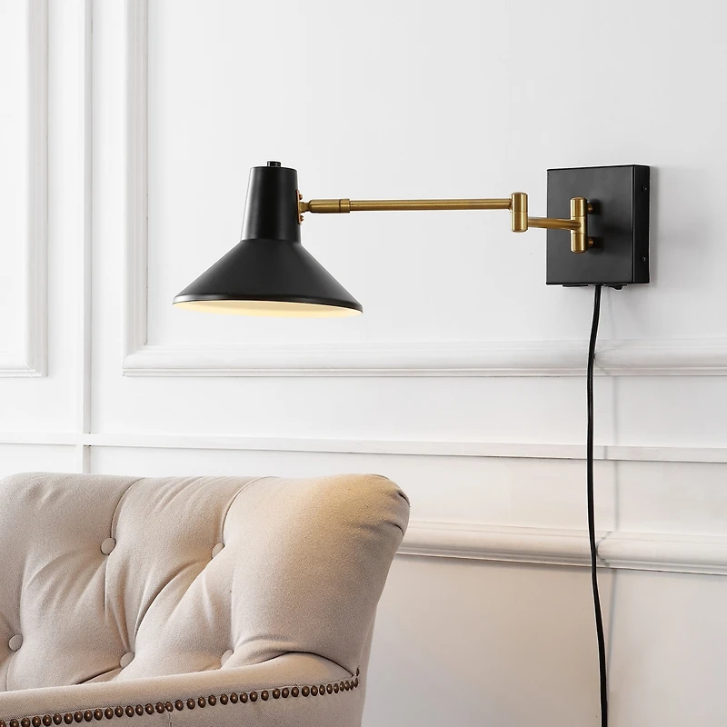 Jonathan Y Hygge Swing Arm Modern Midcentury Iron Usb Charging Port Led Sconce