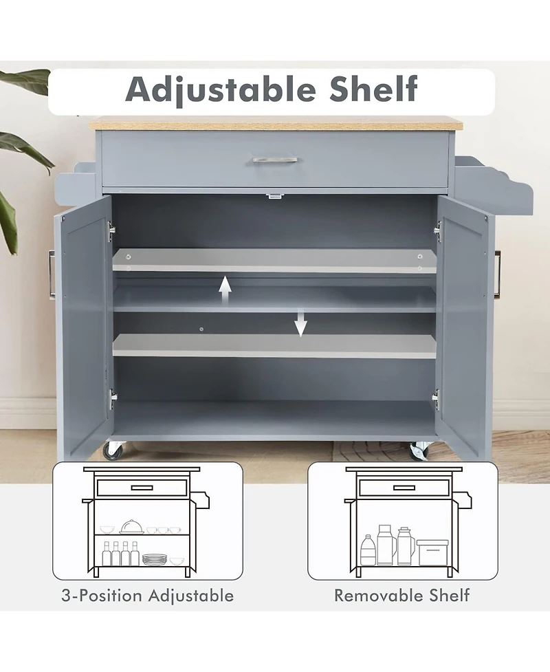 Sugift Rolling Kitchen Island Cart with Towel and Spice Rack