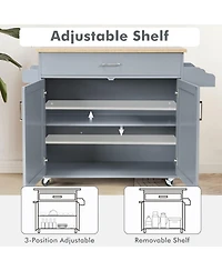 Sugift Rolling Kitchen Island Cart with Towel and Spice Rack