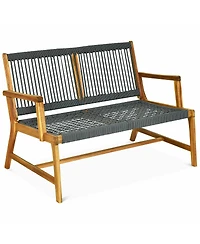 Sugift 2-Person Acacia Wood Yard Bench for Balcony and Patio