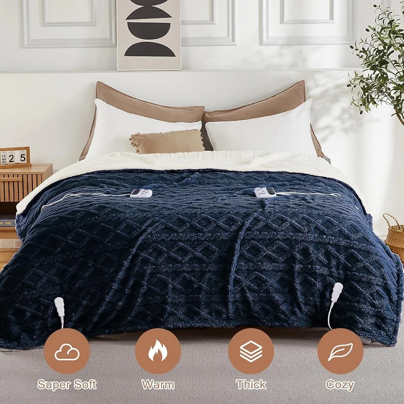 Queen Size Tufted Sherpa Electric Heated Blanket with Dual Control, 84" x 90"
