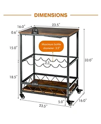 Sugift Kitchen Bar Cart Serving Trolley on Wheels with Wine Rack Glass Holder