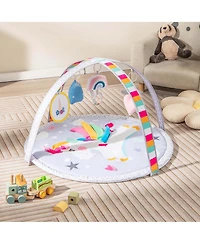 Baby Play Gym Mat Thicker Tummy Time Mat with 5 Detachable Hanging
