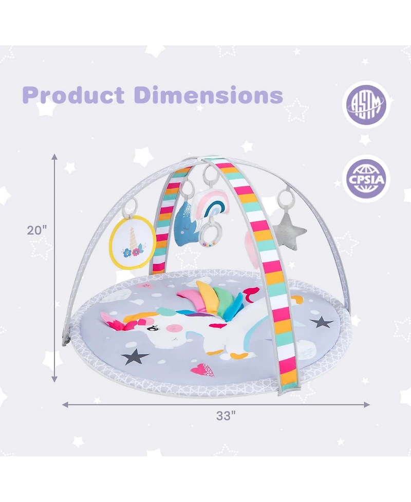 Baby Play Gym Mat Thicker Tummy Time Mat with 5 Detachable Hanging