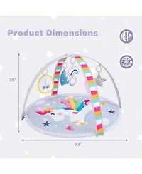Baby Play Gym Mat Thicker Tummy Time Mat with 5 Detachable Hanging