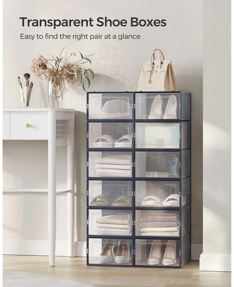 Set of 12 Stackable Shoe Organizers for Closet or Entryway, Fits Sneakers