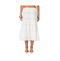 Women's Tiered Cotton Lace Midi Skirt