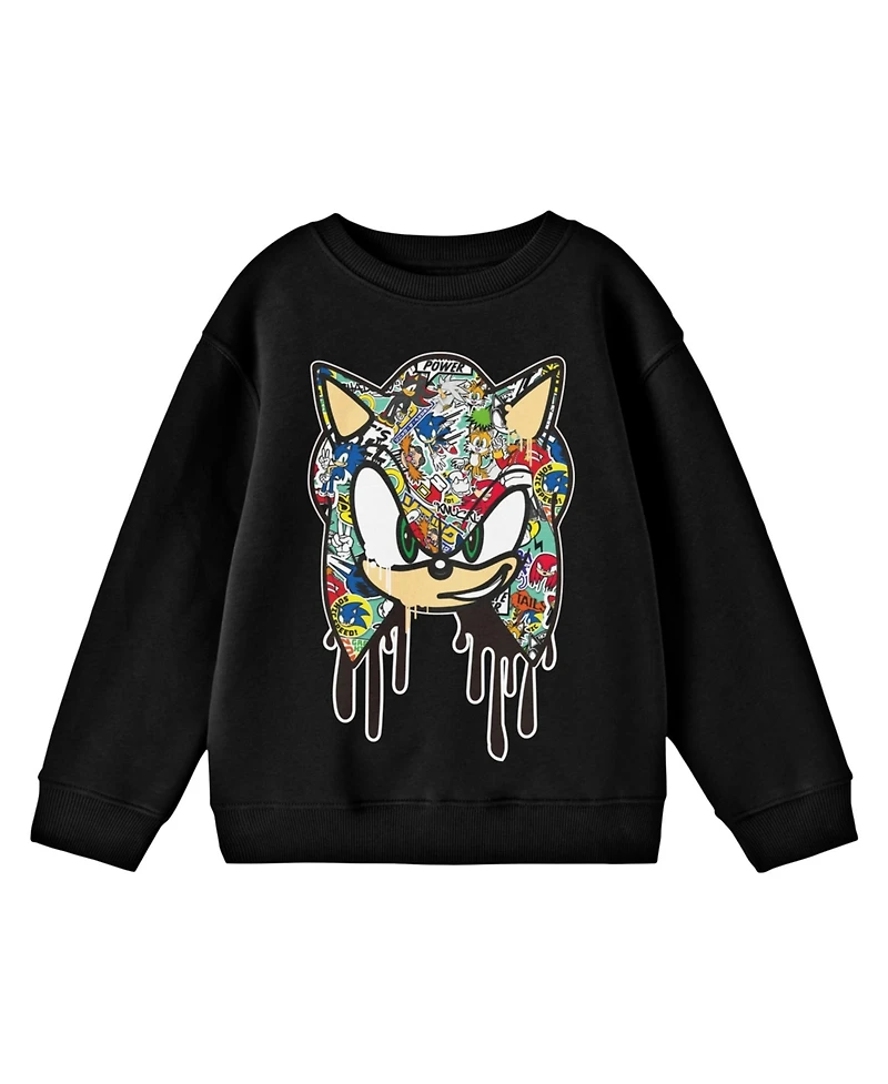 Sonic The Hedgehog Boys Bioworld Graffiti Portrait Youth Black Crew Neck Sweatshirt