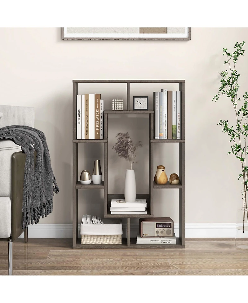 7-Cube Geometric Bookshelf with Anti-Toppling Device Modern Open Bookcase