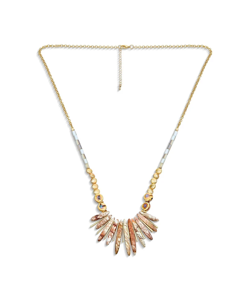 Bling Jewelry Blue Peck Organic Faceted Beads Irregular Stone Bib Fan Statement Collar Necklaces Gold Plated Adjustable