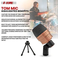 5 Core Tom Snare Mic Cardioid Dynamic Microphone for Drum Kit Precision Instrument - Copper
