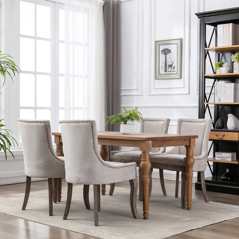Streamdale Set of 2 Beige Dining Chairs with Fabric and Wood Legs