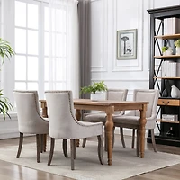 Streamdale Set of 2 Beige Dining Chairs with Fabric and Wood Legs