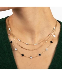 The Lovery Mini Mother of Pearl and Onyx Mixed Clover Necklace 14K Yellow Gold