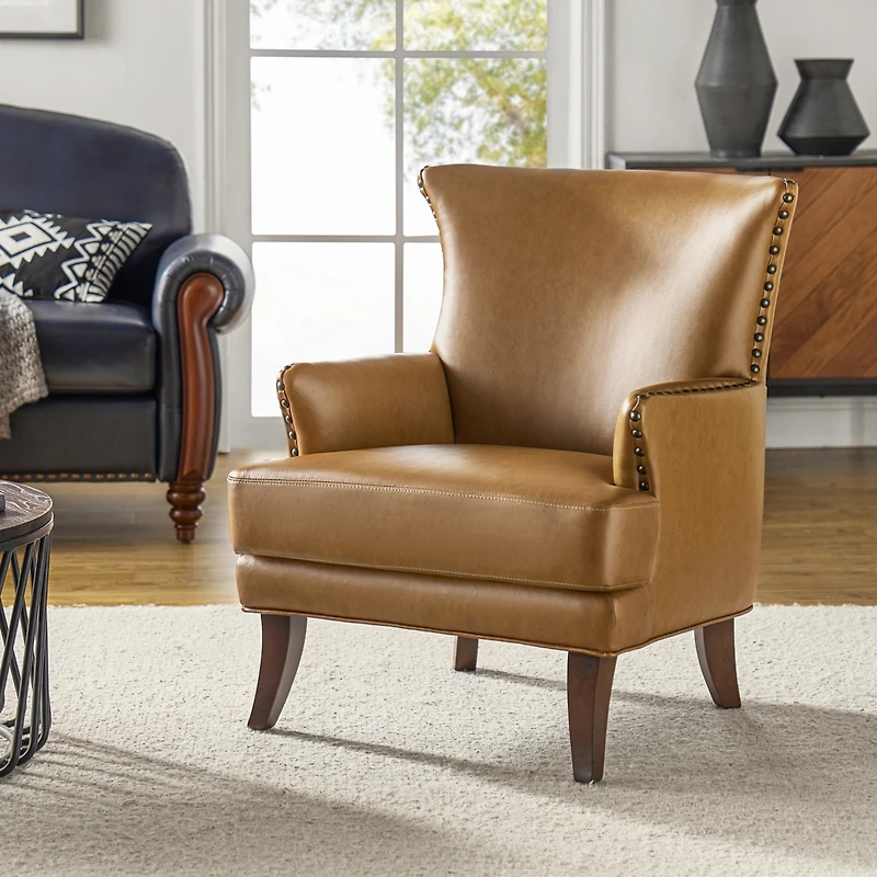 Hardamon Contemporary Leather Arm Chair with Nailhead Trim