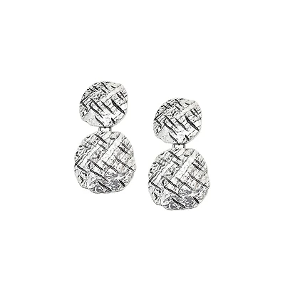 Sohi Women's Silver Dented Drop Earrings