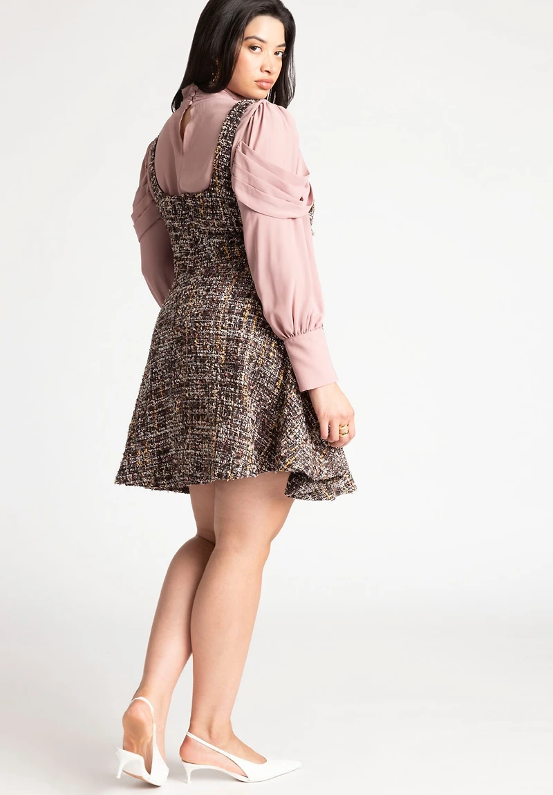 Eloquii Women's Plus Flare Tweed Mini Jumper