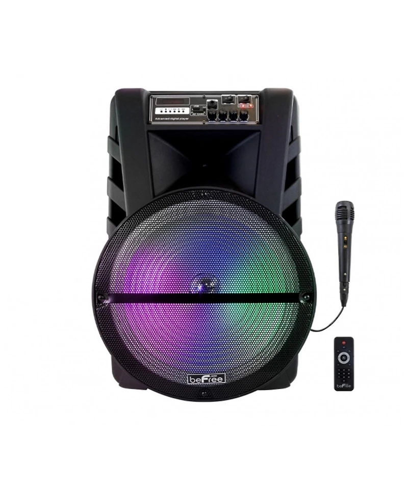 beFree Sound 15 Inch Bluetooth Portable Rechargeable Party Speaker with Led Lights and microphone