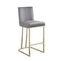 Set of 2 Modern Velvet Bar Stools in Gold/Grey