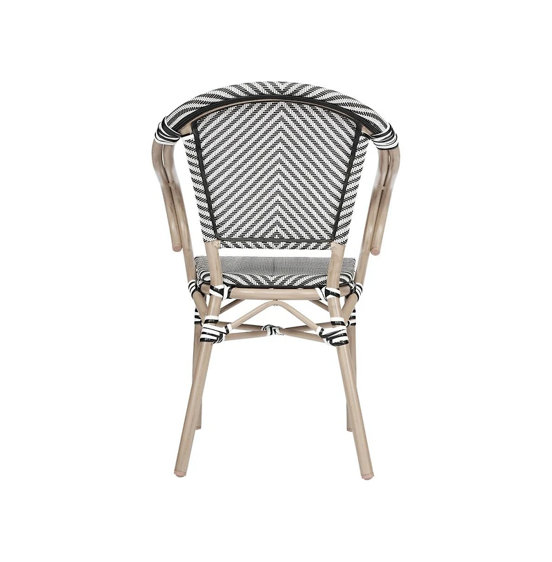Merrick Lane Mael Set Of Four Stacking Thonet Bistro Style Chair With Arms, Textilene Seat, And Bamboo Finished Metal Frame For Indoor/Outdoor Use